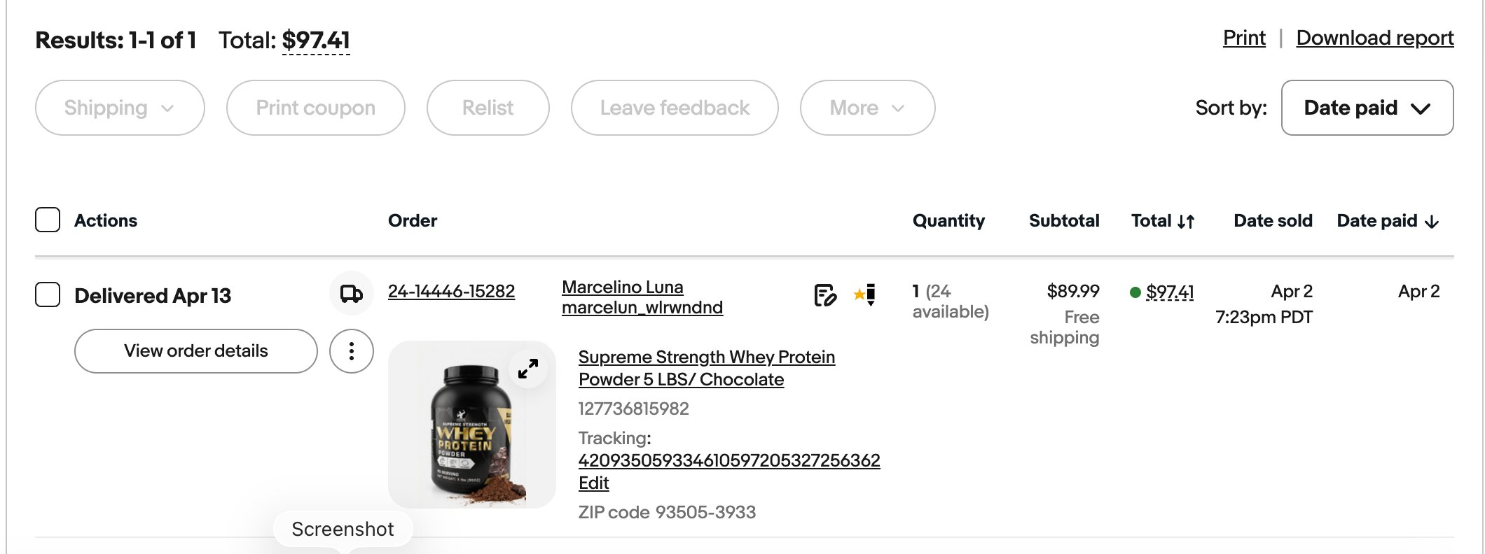 eBay Sale $97.41